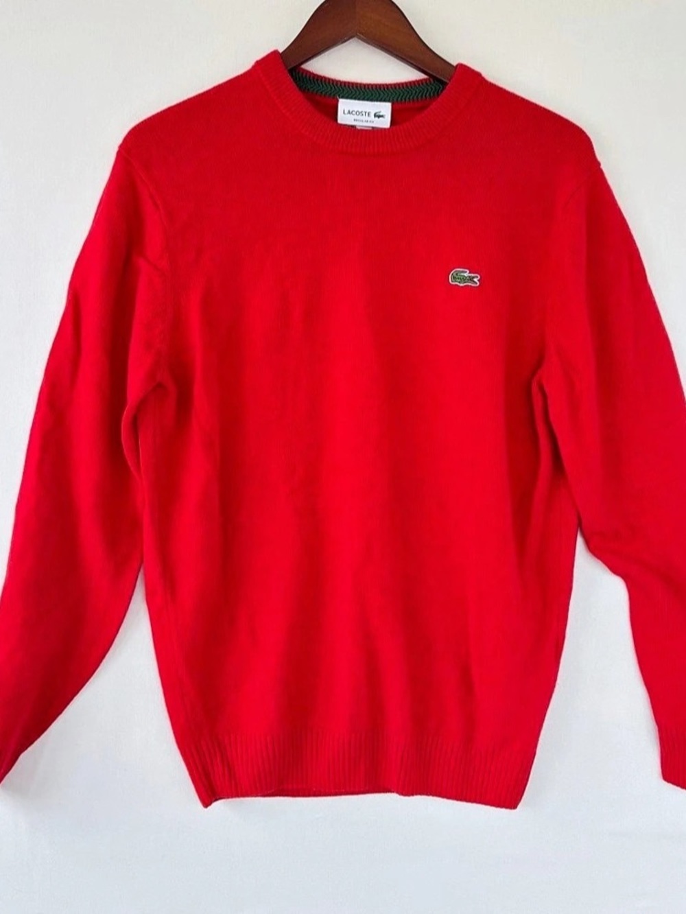 Lacoste 100% Wool Sweater Red Men's Size M Luxury Knitted Long Sleeve Classic